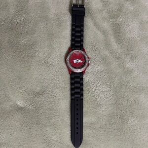 Red and Black Razorback Watch with Rhinestone Bezel